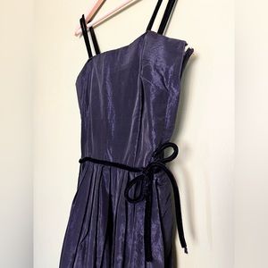 Vintage 1960s black sateen and velvet tea length dress. Size 4/6 tall